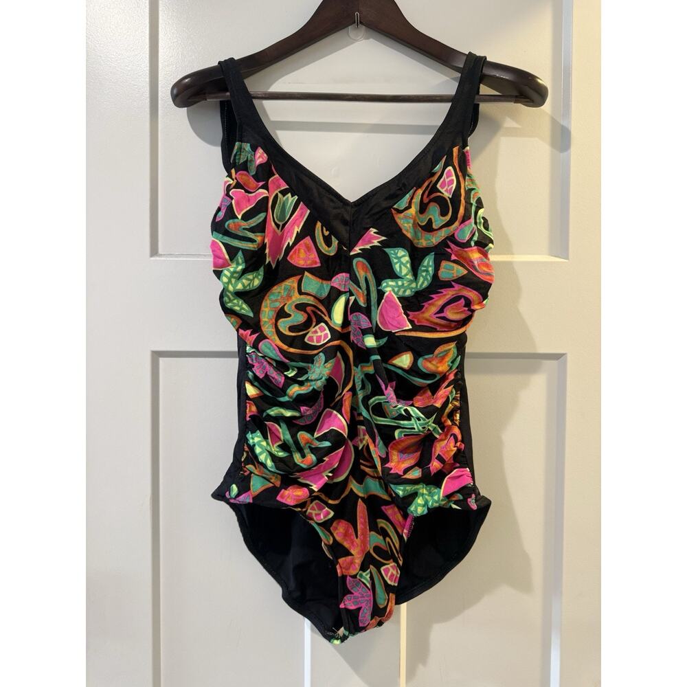 Vintage Maxine of Hollywood Swimsuit 80s/90s Floral Tropical Rouched *READ(Size)